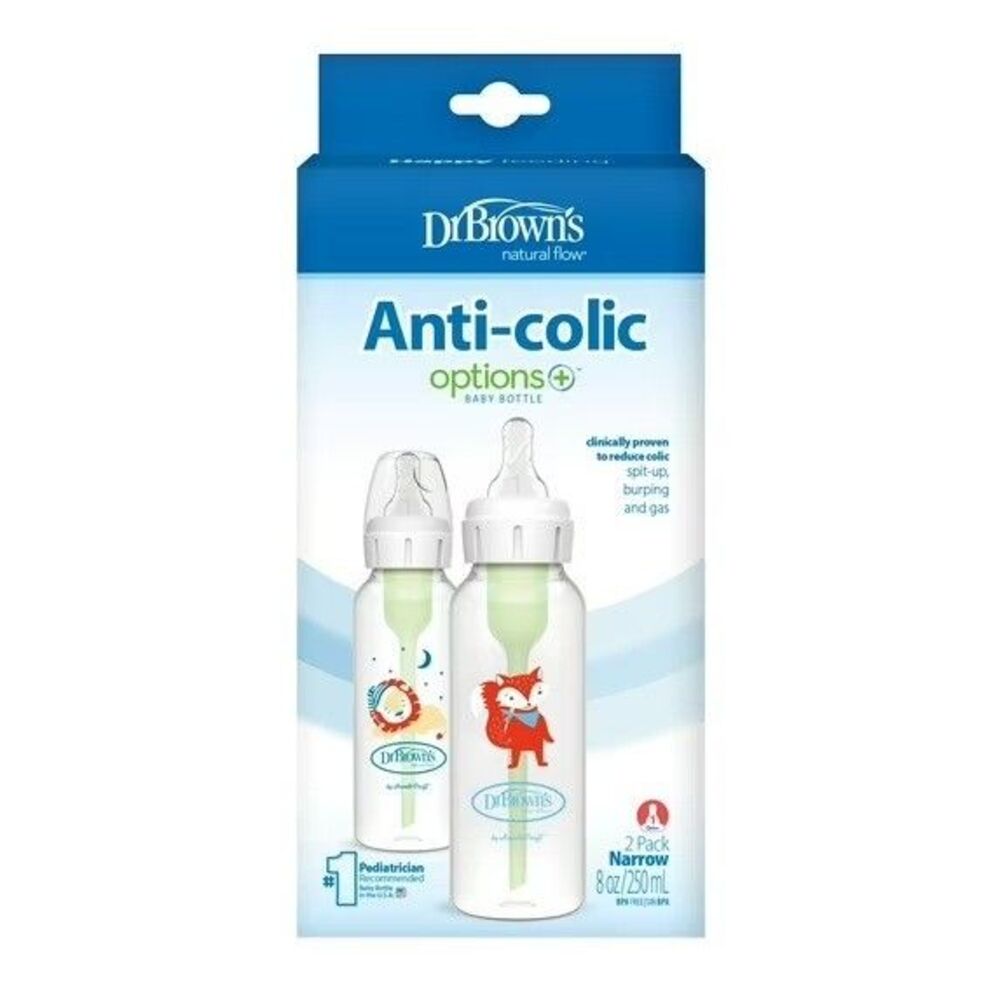 Dr. Brown's Boys Anti-colic Baby Bottle 2 Pack (8 oz) Fox Lion Size 1 Narrow 0m+ - Picture 2 of 6